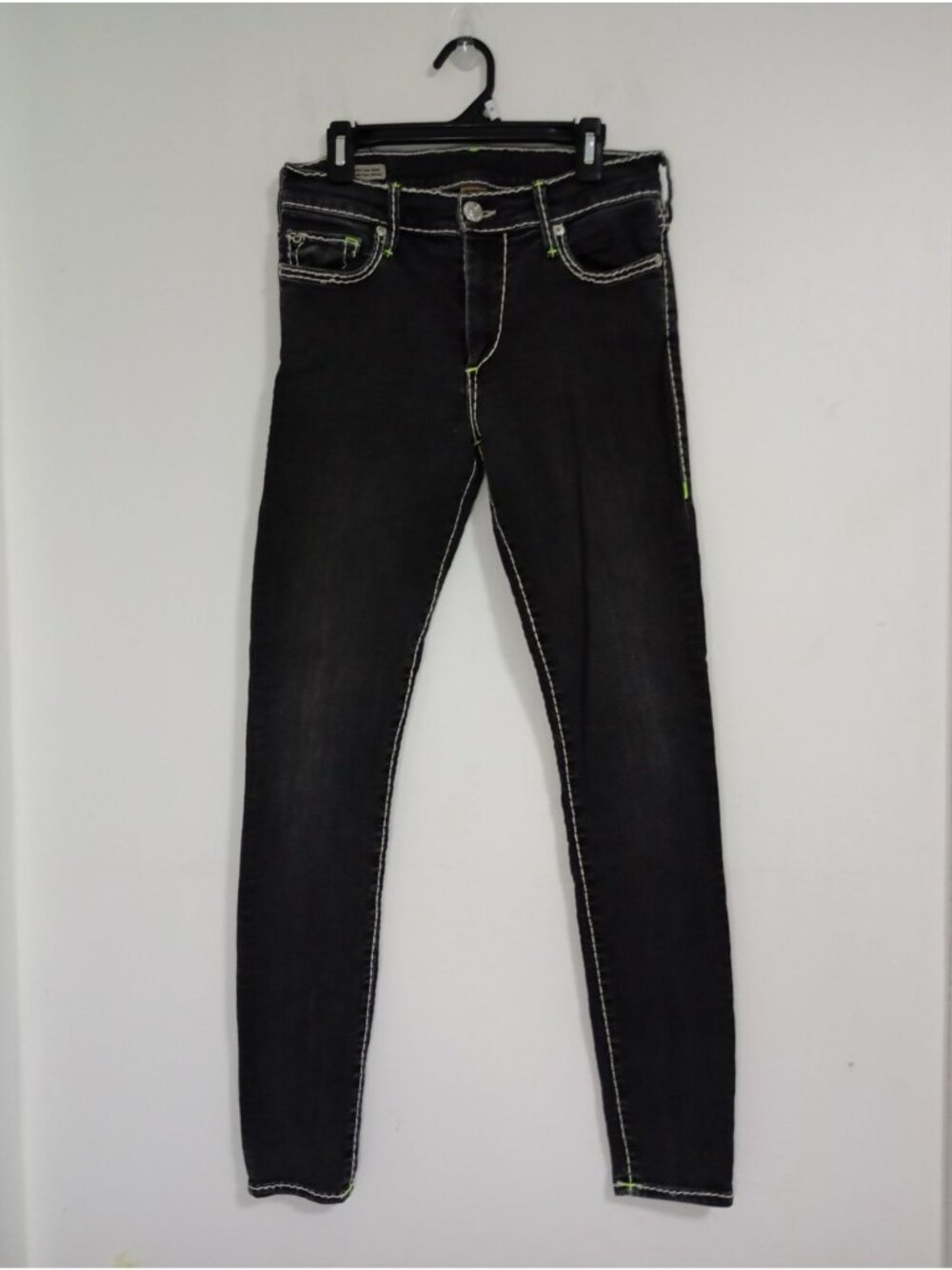True Religion Halle Women Black Mid Rise Super Skinny Jeans Size 12 Cotton blend
